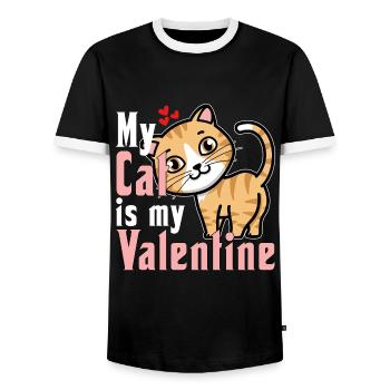 my cat is my valentine - Männer Kontrast-T-Shirt - Schwarz/Weiß - Vorne - AI Model Female 172 light (172cm) & AI Model Male 178 light (178cm)