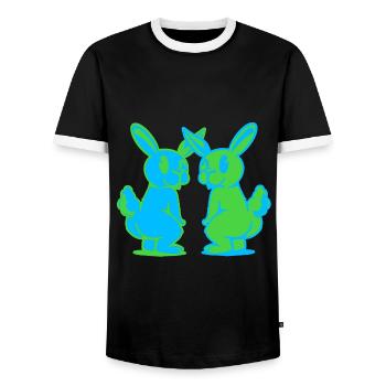 Bunny, Rabbit, Retro Rabbit, Rodent, Rodent Child - Men's Ringer Shirt - black/white - Front - AI Model Female 172 light (172cm) & AI Model Male 178 light (178cm)
