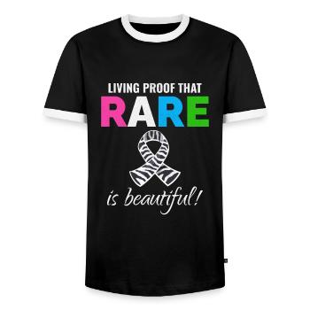 Sensibilisation aux maladies rares Rare is Beautiful - T-shirt contrasté Homme - noir/blanc - Devant - AI Model Female 172 light (172cm) & AI Model Male 178 light (178cm)
