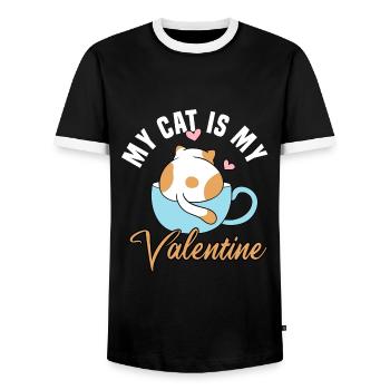 my cat is my valentine - Männer Kontrast-T-Shirt - Schwarz/Weiß - Vorne - AI Model Female 172 light (172cm) & AI Model Male 178 light (178cm)