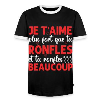 Je t' aime plus fort que tu ronfles Saint-Valentin - T-shirt contrasté Homme - noir/blanc - Devant - AI Model Female 172 light (172cm) & AI Model Male 178 light (178cm)