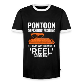 Pontonboot Motorboot Hochseefischen Lustig - Männer Kontrast-T-Shirt - Schwarz/Weiß - Vorne - AI Model Female 172 light (172cm) & AI Model Male 178 light (178cm)