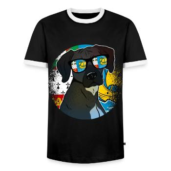 Saint Pierre and Miquelon - Men's Ringer Shirt - black/white - Front - AI Model Female 172 light (172cm) & AI Model Male 178 light (178cm)