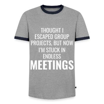 Work Memes Office-Humor Workplace Funny - Men's Ringer Shirt - grey/navy  - Front - AI Model Female 172 light (172cm) & AI Model Male 178 light (178cm)