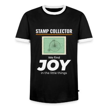 Stamp Collector Collecting Hobby Philatelist - Men's Ringer Shirt - black/white - Front - AI Model Female 172 light (172cm) & AI Model Male 178 light (178cm)