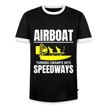 Bateau gonflable Fanboat Bateau hydroglisseur Bateau des marais - T-shirt contrasté Homme - noir/blanc - Devant - AI Model Female 172 light (172cm) & AI Model Male 178 light (178cm)