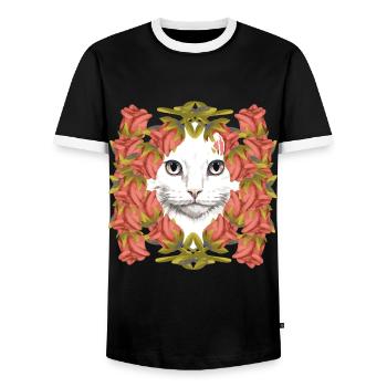Chat Chats Chaton Anniversaire - T-shirt contrasté Homme - noir/blanc - Devant - AI Model Female 172 light (172cm) & AI Model Male 178 light (178cm)