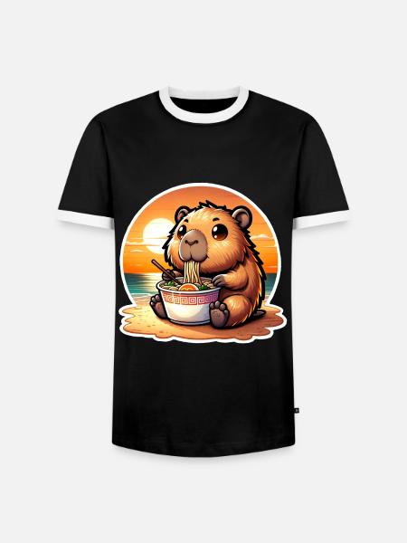 Capybara Ramen Kawaii Anime - Men's Ringer Shirt - black/white