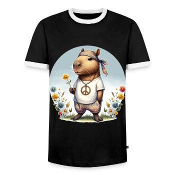Capybara Hippie Peace - Men's Ringer Shirt - black/white - Front - AI Model Female 172 light (172cm) & AI Model Male 178 light (178cm)