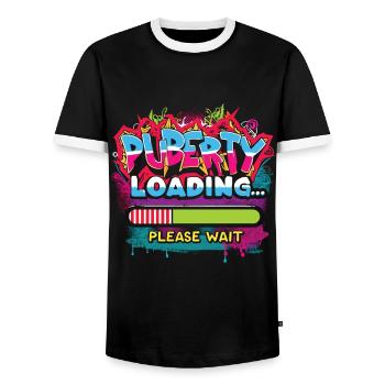 Alerte puberté graffiti urbain - T-shirt contrasté Homme - noir/blanc - Devant - AI Model Female 172 light (172cm) & AI Model Male 178 light (178cm)