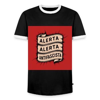 Alerta Antifasciste - T-shirt contrasté Homme - noir/blanc - Devant - AI Model Female 172 light (172cm) & AI Model Male 178 light (178cm)