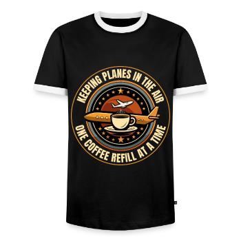 Air Traffic Controller Coffee ATC Aviation Humor - Men's Ringer Shirt - black/white - Front - AI Model Female 172 light (172cm) & AI Model Male 178 light (178cm)