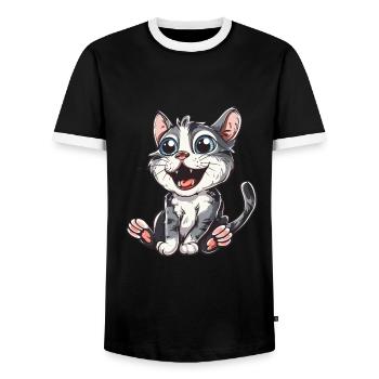 Verspieltes Kätzchen Mit Großen Augen - Männer Kontrast-T-Shirt - Schwarz/Weiß - Vorne - AI Model Female 172 light (172cm) & AI Model Male 178 light (178cm)