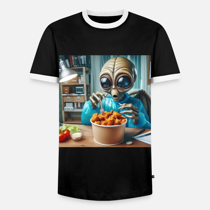 Alien discovers delicious chicken wings - Men's Ringer Shirt - black/white