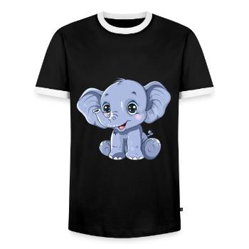 Cute blue elephant with big eyes - Men's Ringer Shirt - black/white - Front - AI Model Female 172 light (172cm) & AI Model Male 178 light (178cm)