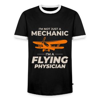 Fluggerätmechaniker Techniker für die Wartung der Luftfahrt - Männer Kontrast-T-Shirt - Schwarz/Weiß - Vorne - AI Model Female 172 light (172cm) & AI Model Male 178 light (178cm)