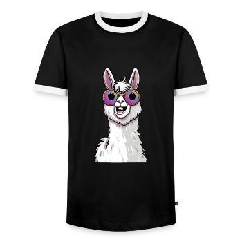 Funny llama with sunglasses - Men's Ringer Shirt - black/white - Front - AI Model Female 172 light (172cm) & AI Model Male 178 light (178cm)