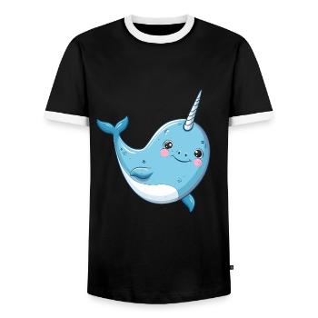 Playful Narwhal Unicorn Underwater World - Men's Ringer Shirt - black/white - Front - AI Model Female 172 light (172cm) & AI Model Male 178 light (178cm)