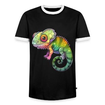 Colorful Chameleon Fantasy Creature - Men's Ringer Shirt - black/white - Front - AI Model Female 172 light (172cm) & AI Model Male 178 light (178cm)
