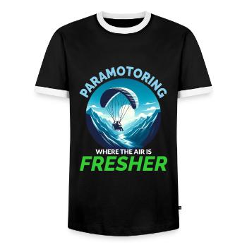 Paramotor Pilot Paramotoring Powered Paraglider - Men's Ringer Shirt - black/white - Front - AI Model Female 172 light (172cm) & AI Model Male 178 light (178cm)
