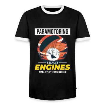 Paramotor Pilot Paramotoring Powered Paraglider - Men's Ringer Shirt - black/white - Front - AI Model Female 172 light (172cm) & AI Model Male 178 light (178cm)