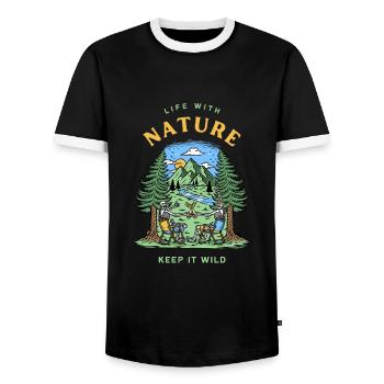 life with nature - Männer Kontrast-T-Shirt - Schwarz/Weiß - Vorne - AI Model Female 172 light (172cm) & AI Model Male 178 light (178cm)