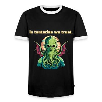 No Lives Matter Cthulhu Horror Monster T-Shirt - Männer Kontrast-T-Shirt - Schwarz/Weiß - Vorne - AI Model Female 172 light (172cm) & AI Model Male 178 light (178cm)