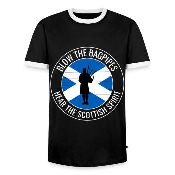 Dudelsackspieler Instrument Schottische Flagge Schottland - Männer Kontrast-T-Shirt - Schwarz/Weiß - Vorne - AI Model Female 172 light (172cm) & AI Model Male 178 light (178cm)