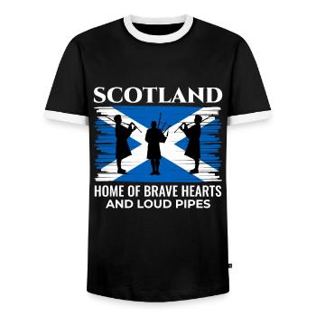 Instrument de joueur de cornemuse Drapeau écossais de l’Écosse - T-shirt contrasté Homme - noir/blanc - Devant - AI Model Female 172 light (172cm) & AI Model Male 178 light (178cm)