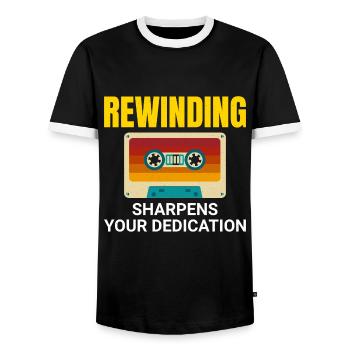 Kassette Tape Zurückspulen 80er Nostalgie Retro 1980er Jahre - Männer Kontrast-T-Shirt - Schwarz/Weiß - Vorne - AI Model Female 172 light (172cm) & AI Model Male 178 light (178cm)