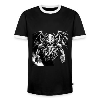Cthulhu No Lives Matter Horror Monster T-Shirt - Männer Kontrast-T-Shirt - Schwarz/Weiß - Vorne - AI Model Female 172 light (172cm) & AI Model Male 178 light (178cm)