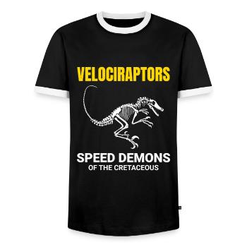 Velociraptor Dinosaur Dino Fossil Hunting - Men's Ringer Shirt - black/white - Front - AI Model Female 172 light (172cm) & AI Model Male 178 light (178cm)
