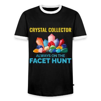 Crystal Collecting Rock Hunting Mineral Collector - Men's Ringer Shirt - black/white - Front - AI Model Female 172 light (172cm) & AI Model Male 178 light (178cm)