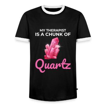 Crystal Collecting Rock Hunting Mineral Collector - Men's Ringer Shirt - black/white - Front - AI Model Female 172 light (172cm) & AI Model Male 178 light (178cm)