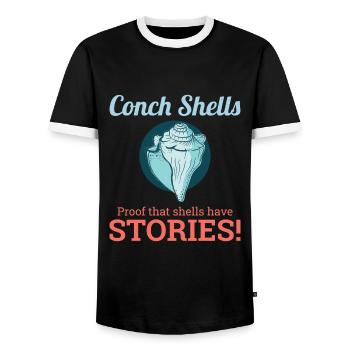 Conch Seashells Collector Beachcomber Sea Shell - Men's Ringer Shirt - black/white - Front - AI Model Female 172 light (172cm) & AI Model Male 178 light (178cm)