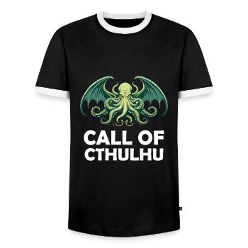 Call of Cthulhu Cult Monster Horror T-Shirt - Männer Kontrast-T-Shirt - Schwarz/Weiß - Vorne - AI Model Female 172 light (172cm) & AI Model Male 178 light (178cm)