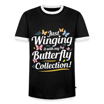papillons papillons collectionneur d’insectes Entomologie - T-shirt contrasté Homme - noir/blanc - Devant - AI Model Female 172 light (172cm) & AI Model Male 178 light (178cm)