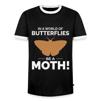 Moth Nocturnal Animal Insect Collector Entomology - Men's Ringer Shirt - black/white - Front - AI Model Female 172 light (172cm) & AI Model Male 178 light (178cm)