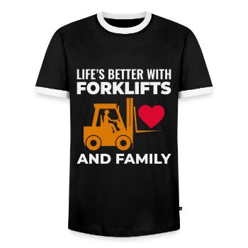 Famille de caristes et de conducteurs d’équipement lourd - T-shirt contrasté Homme - noir/blanc - Devant - AI Model Female 172 light (172cm) & AI Model Male 178 light (178cm)