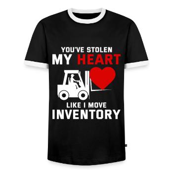 Gabelstaplerfahrer Fahrer Valentinstag Lustig - Männer Kontrast-T-Shirt - Schwarz/Weiß - Vorne - AI Model Female 172 light (172cm) & AI Model Male 178 light (178cm)