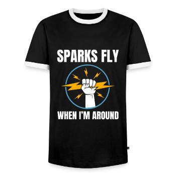 Electrician Humor Electrical Technician Engineer - Men's Ringer Shirt - black/white - Front - AI Model Female 172 light (172cm) & AI Model Male 178 light (178cm)