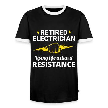 Retired Electrician: Life Without Resistance - Men's Ringer Shirt - black/white - Front - AI Model Female 172 light (172cm) & AI Model Male 178 light (178cm)