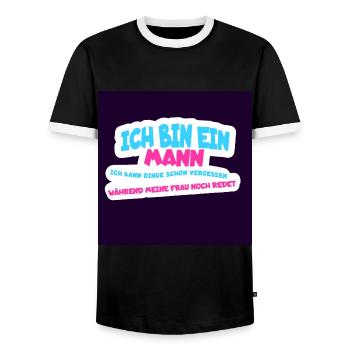 I'm a man, forget things humor - Men's Ringer Shirt - black/white - Front - AI Model Female 172 light (172cm) & AI Model Male 178 light (178cm)