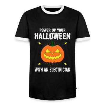 Elektriker Halloween Power Up Gruseliger Kürbis - Männer Kontrast-T-Shirt - Schwarz/Weiß - Vorne - AI Model Female 172 light (172cm) & AI Model Male 178 light (178cm)