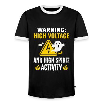 Electrician Halloween: High Voltage, High Spirit - Men's Ringer Shirt - black/white - Front - AI Model Female 172 light (172cm) & AI Model Male 178 light (178cm)