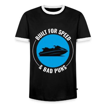 Jet Skiing Dad Loving Speed Enthusiasts - Men's Ringer Shirt - black/white - Front - AI Model Female 172 light (172cm) & AI Model Male 178 light (178cm)