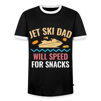 Jet Ski Dad – Will Speed for Snacks - Men's Ringer Shirt - black/white - Front - AI Model Female 172 light (172cm) & AI Model Male 178 light (178cm)