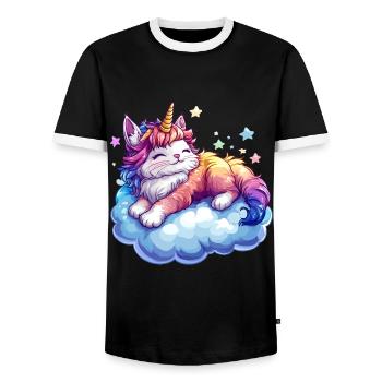 Un chat avec une corne de licorne sur un nuage - T-shirt contrasté Homme - noir/blanc - Devant - AI Model Female 172 light (172cm) & AI Model Male 178 light (178cm)