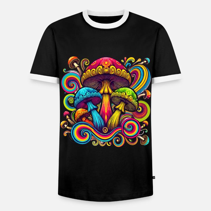 Bunte psychedelische Pilze - Männer Kontrast-T-Shirt - Schwarz/Weiß