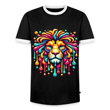 Psychedelic Lion with vibrant colors - Men's Ringer Shirt - black/white - Front - AI Model Female 172 light (172cm) & AI Model Male 178 light (178cm)